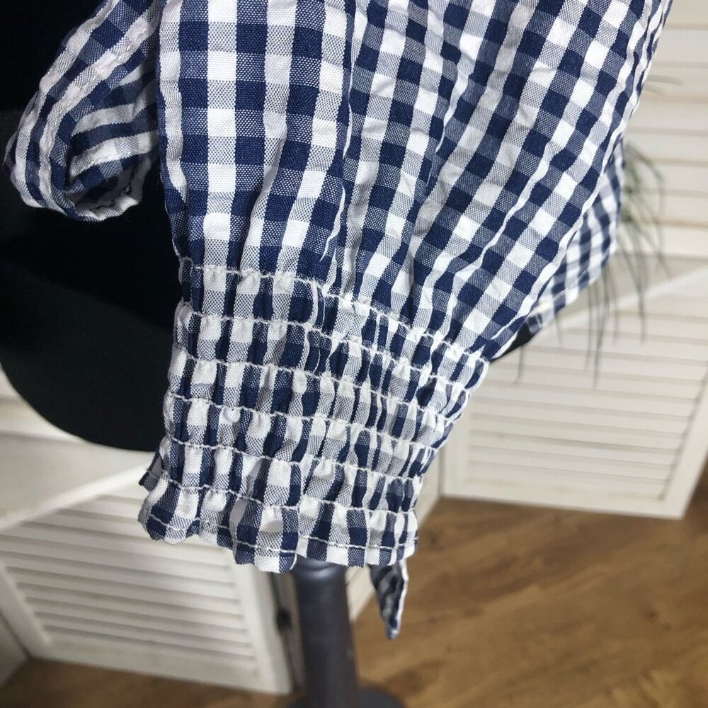 Sanctuary Claire Gingham Print Top White Navy Blue M - Picture 9 of 10
